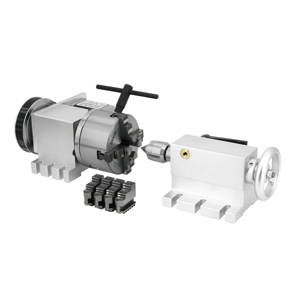 EU ship 4th axis rotary Nema23 1.8Nm stepper motor ratio (6:1) K12-100mm 4-Jaw Chuck+mt2 tailstock + DM542 driver power supply |