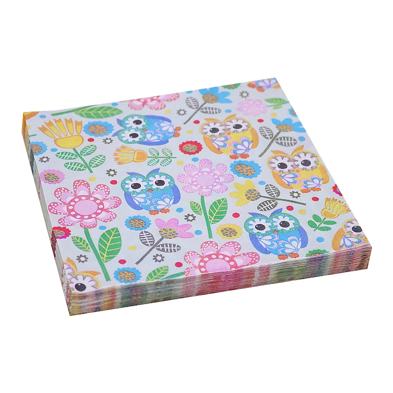 

Color Printed Napkins 20Pcs/lot Cartoon Owls Theme Party Paper Tissues Dining Table Decoupage Decoration 33*33cm