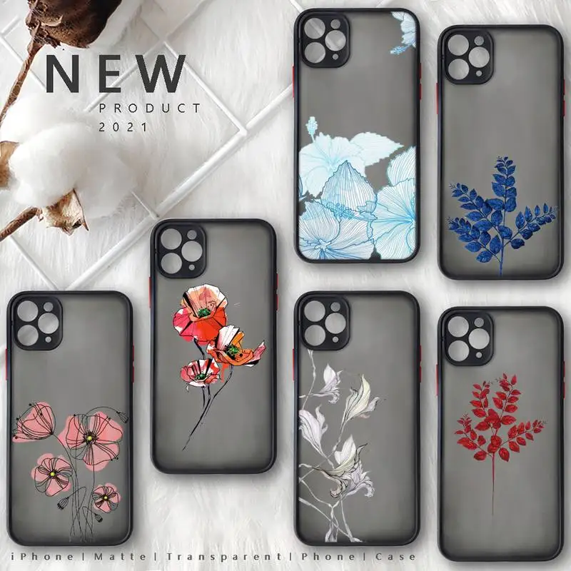 

Watercolor flowers gold leaves Phone Case For iphone 13 12 11 8 7 plus mini x xs xr pro max matte transparent cover
