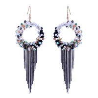 newest crystal earrings for women girls gold plated ear hook statement earrings handmade beaded trendy tassels earrings 3350