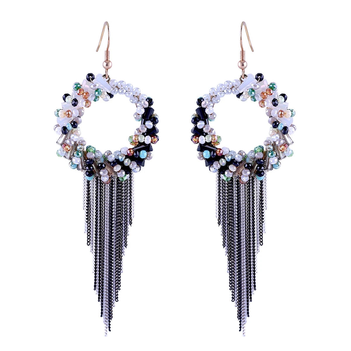 Женские серьги с кристаллами позолоченные сережки Крючки ручной работы бусинами