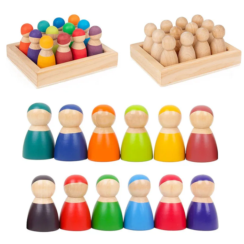 Детские игрушки большой размер Радужный человек строительные блоки деревянные