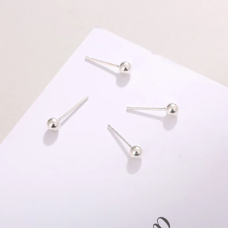 JINSE 3mm 4mm 5mm 6mm Small Silver Bead Ball Stud Earring 100% Real Solid Genuine 925 Sterling Retail &amp Wholesale TYC182 | Украшения и