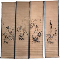 china old scroll painting four screen paintings middle hall hanging painting calligraphy qi baishis ink painting of shrimp