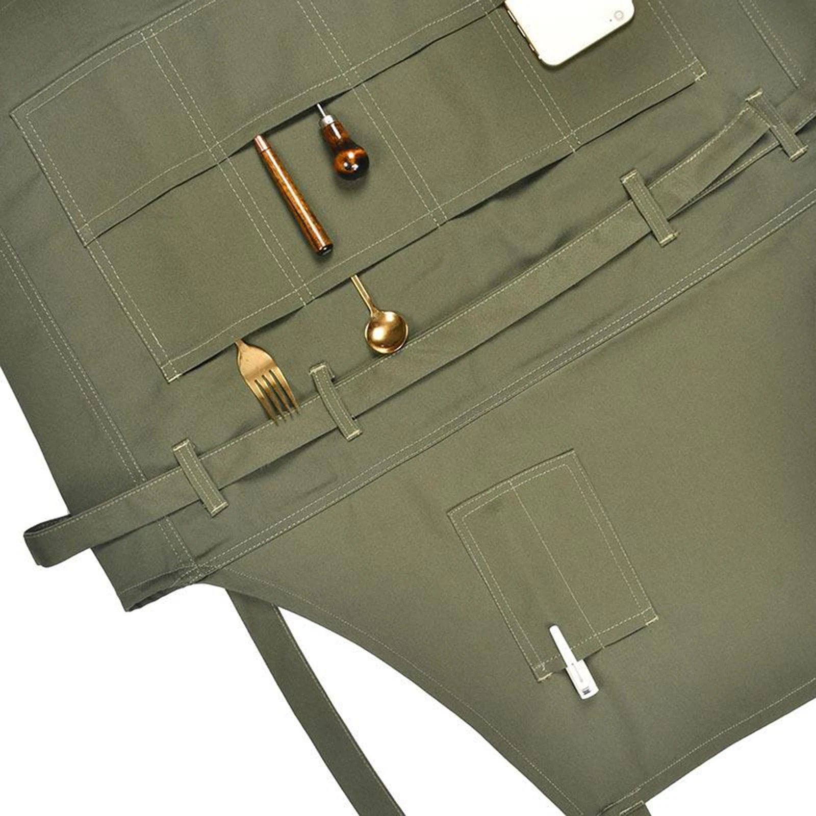 

Canvas Apron with Pockets and Adjustable Shoulder Straps Women Men Work Aprons