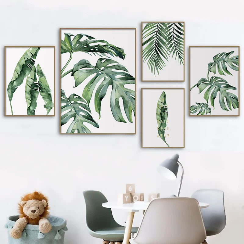 

Scandinavian Style Tropical Plants Poster Green Leaves Decorative Picture Modern Wall Art Paintings for Living Room Home Decor