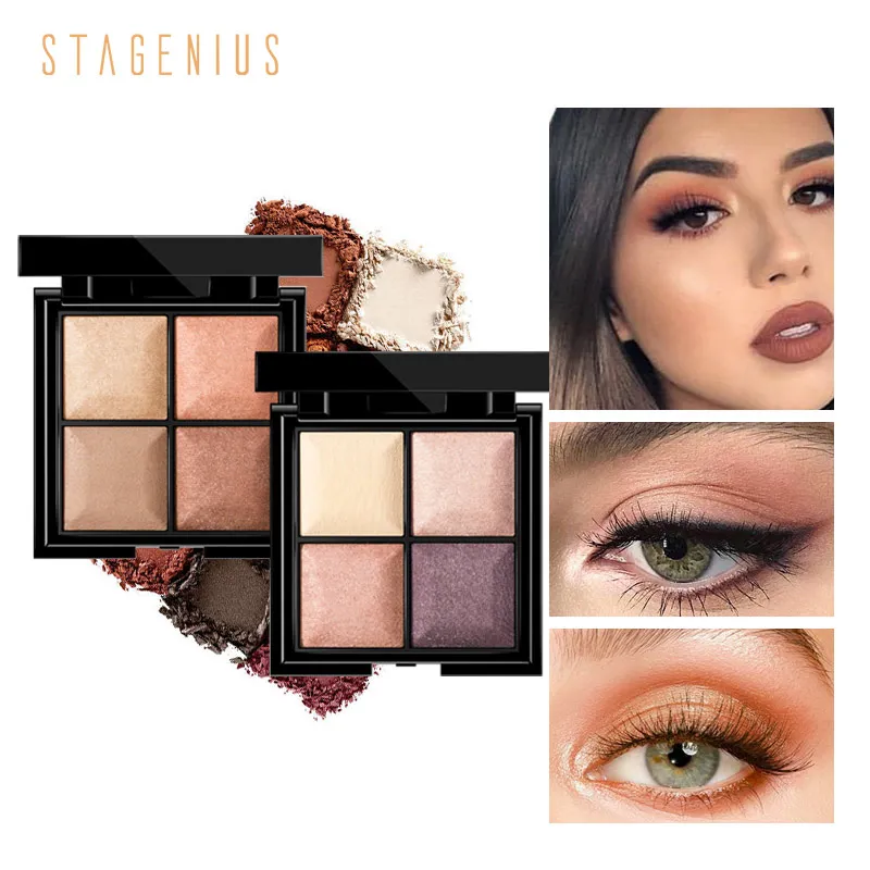STAGENIUS, 4 цвета, матовые тени для век, палитра для макияжа, тени для век, роскошные качественные блестящие тени для макияжа