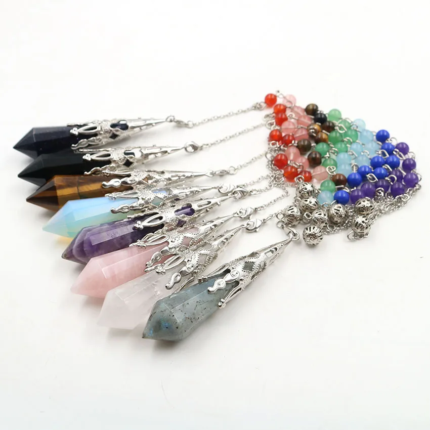 XSM 7 Чакра цепь шестигранный конус маятник натуральный камень кристалл кварц
