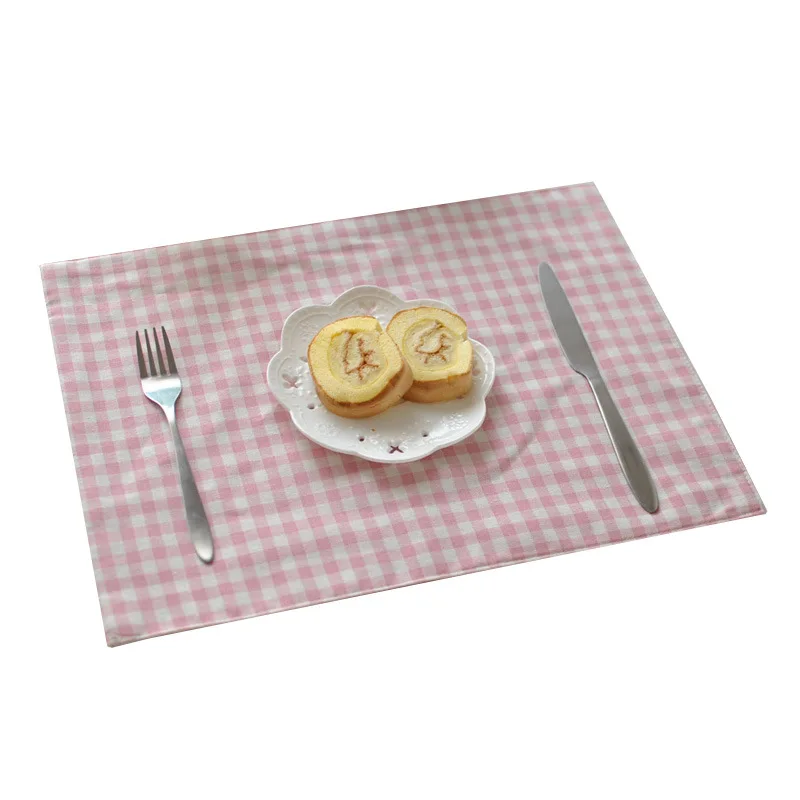 

Pink Plaid Pattern Placemats Double Insulation Placemat Kitchen Decorations
