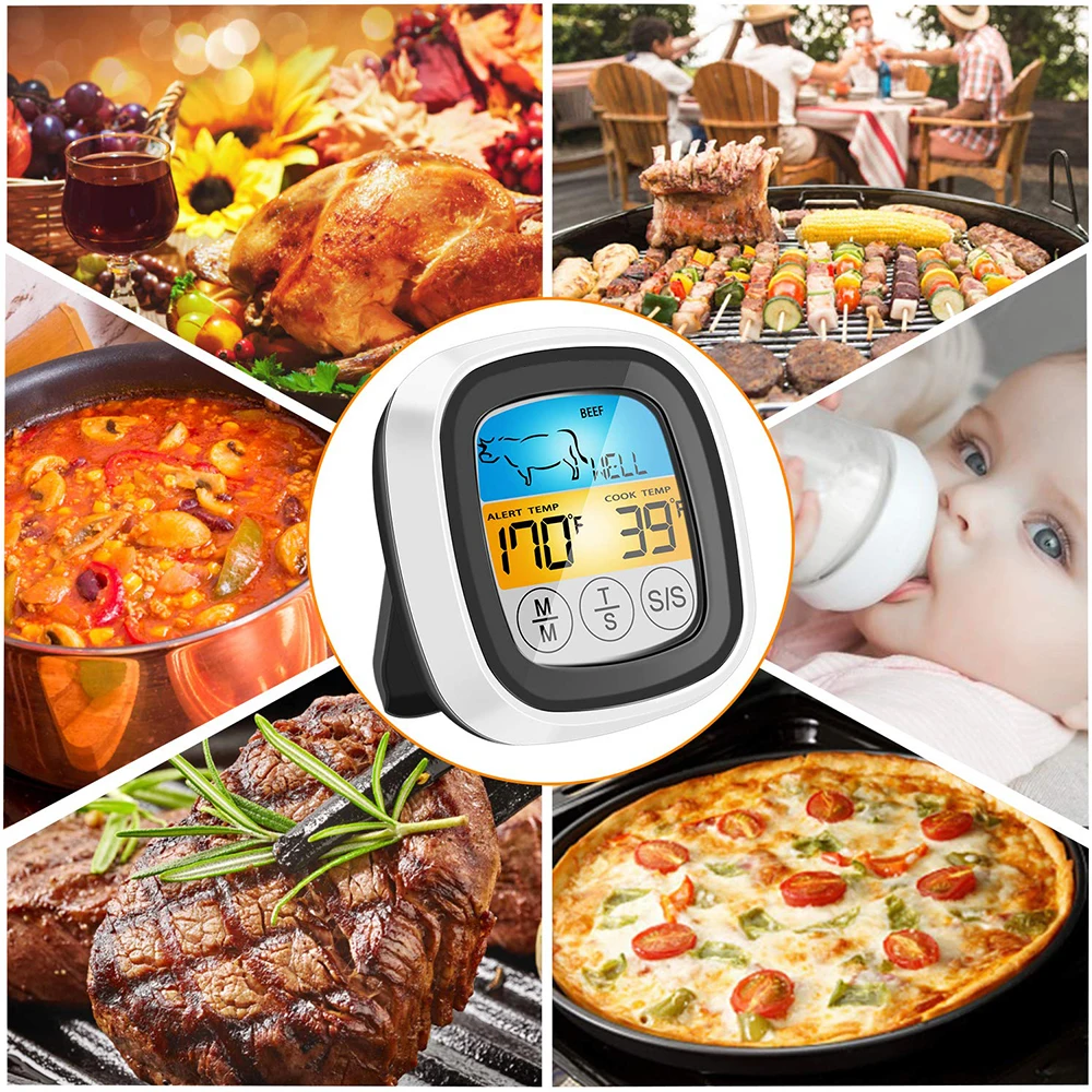 

Instant Read Meat Thermometer 42” Probe Digital Timer Grill Oven Kitchen Thermomet for Cooking BBQ Food Smoker Kitchen Tools