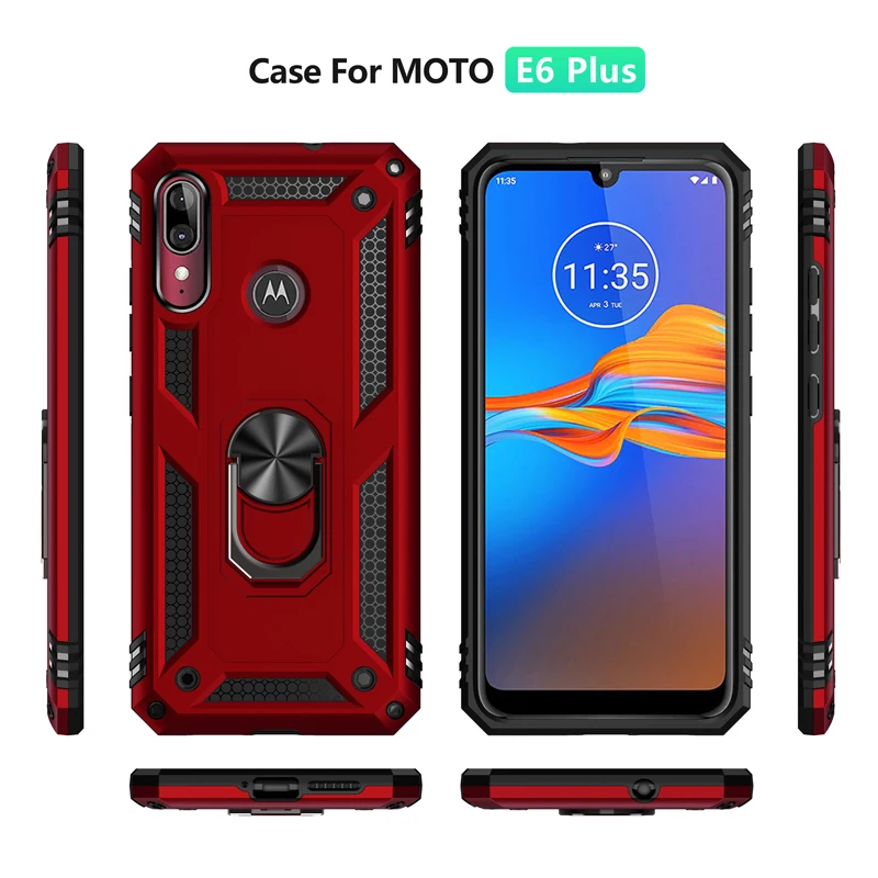Metal Ring Bracket Phone cases For MOTO E6 Plus Case Cover luxury Business Shockproof back shell moto e6 Covers coque | Мобильные