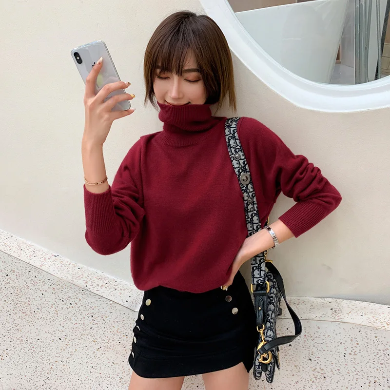 

Sweater Ms. Knit Cashmere Turtleneck Turtleneck Warm Winter Autumn Long Sleeve Solid Color Sexy Loose Women Pullover Sweater