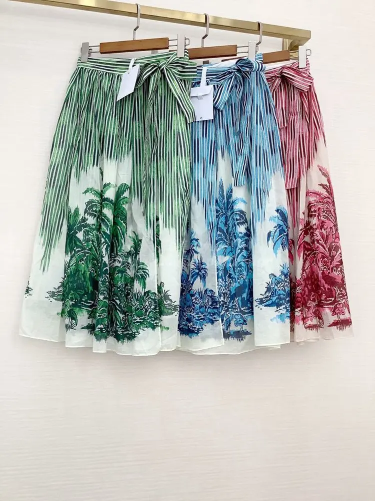 

Big-name summer cotton 3D hand-painted printing pleated bandage skirt 2021 ladies fashion high-quality traf large-hem skirt y2k