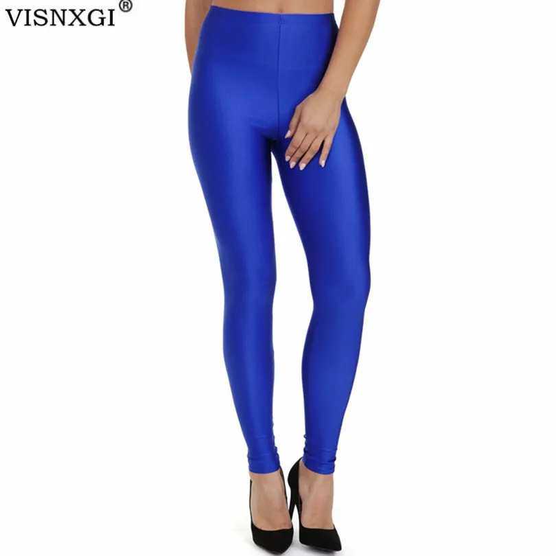 Женские леггинсы VISNXGI однотонные флуоресцентные Блестящие Брюки из спандекса