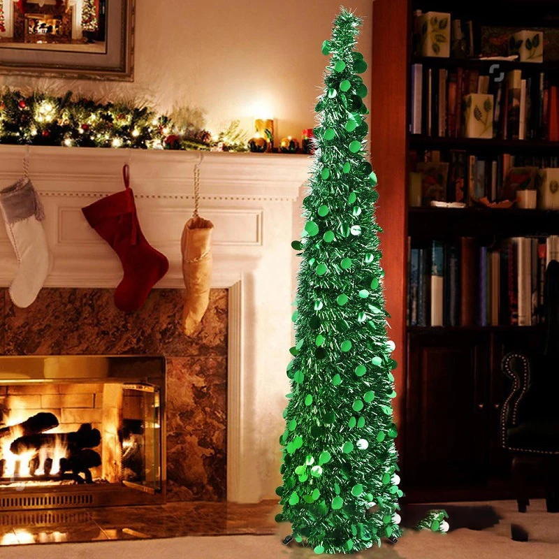 

Christmas Shiny Furry Tree Foldable Stretch Creative Christmas Decorations Home Ornaments for New Year Party Supplies xx125