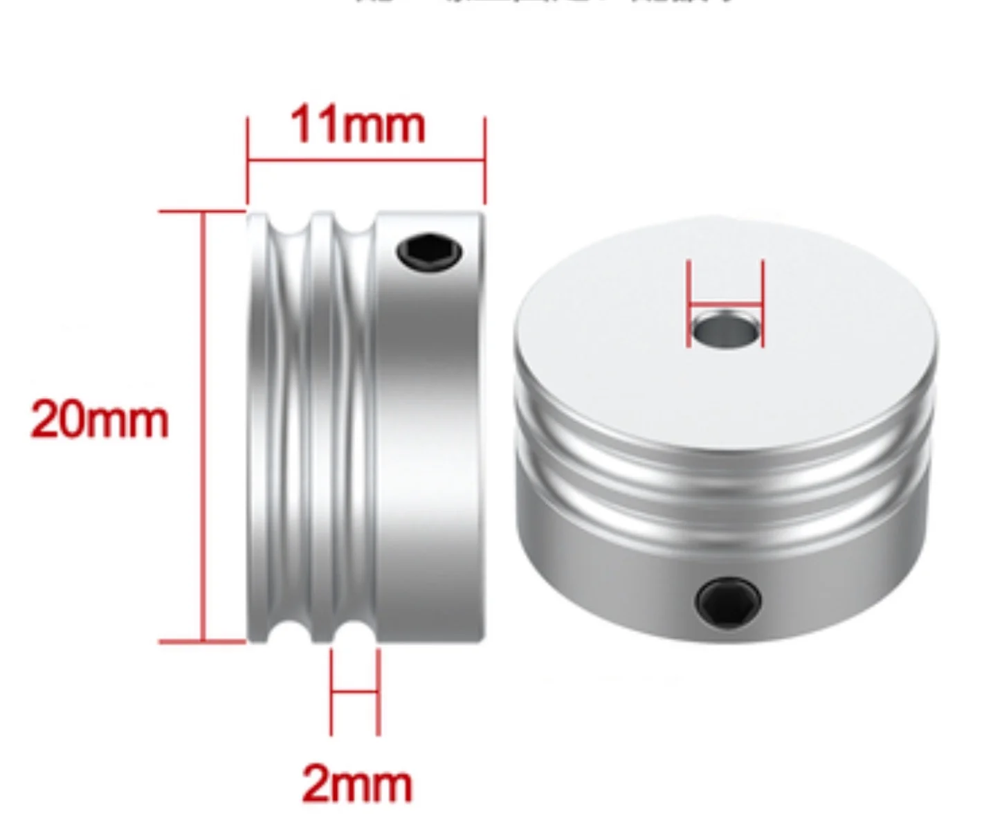 

2pcs Outer Diameter:20mm Slot Width:2mm Small Miniature Pulley Aluminum Alloy Double Slot U-shape Circular Belt Drive Pulley