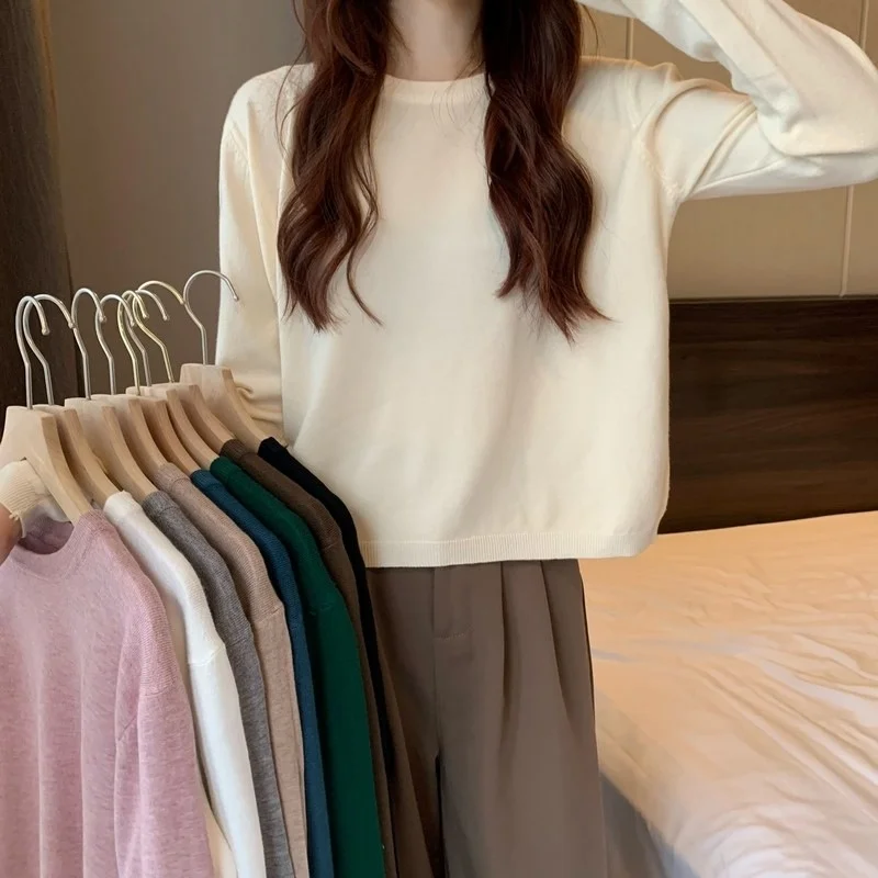 

Sweater Women Pullover Casual Long Sleeve Loose Solid Korean Style Fashion Office Streetwear Soft Knitted Sweaters New 2021