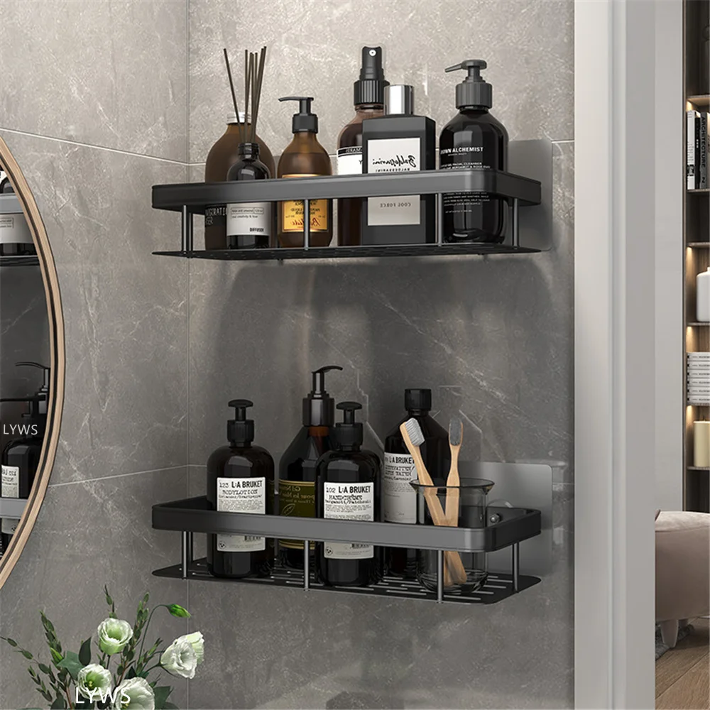 

Bathroom Black Shelf Wall Mount Storage Shelf Bathroom Organizer Cosmetic Shower Shelves Storage Holder Bathroom Accessories Set