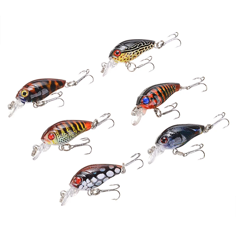 

6 шт./компл. пластиковые искусственные приманки с крючком, миниатюрные рыболовные приманки, Искусственные воблеры, кренкбейт, жесткая прима...