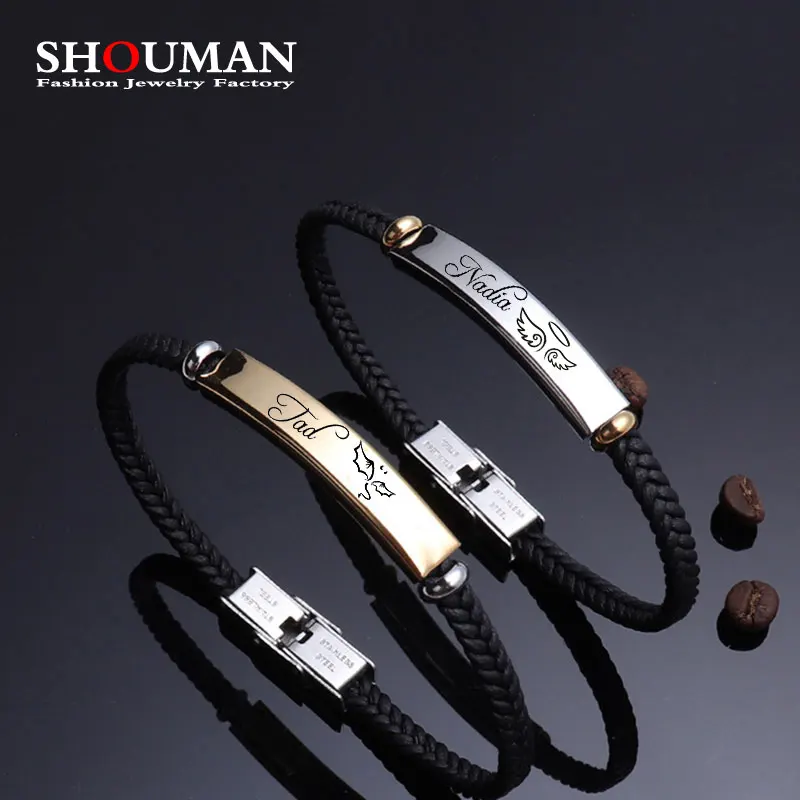 

SHOUMAN 2021 Trendy Fashion Simple Hand Woven Rope ID Bracelet Angel Demon Personalized Custom Name Men and Women Couple Jewelry