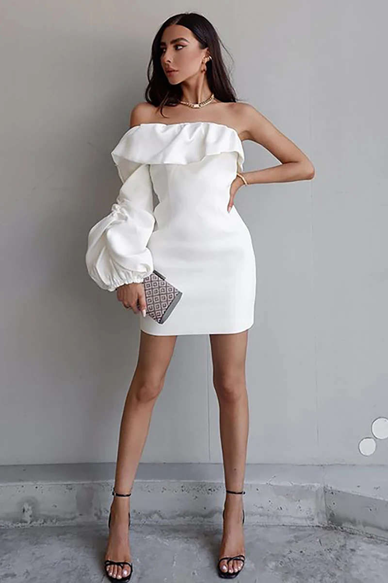 

2021 Spring New British Style One Neck Bra Single Sleeve Short Slim Bag Buttocks Celebrity Dress