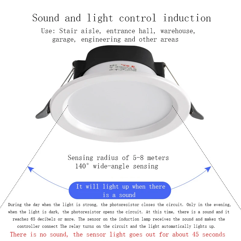 Управление звуком вниз светильник светодиодный радар звук и человеческого тела