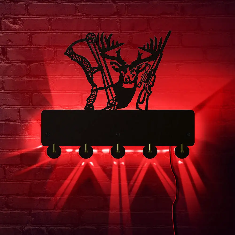 Деревянный настенный крючок для охотника на оленей светодиодный светильник