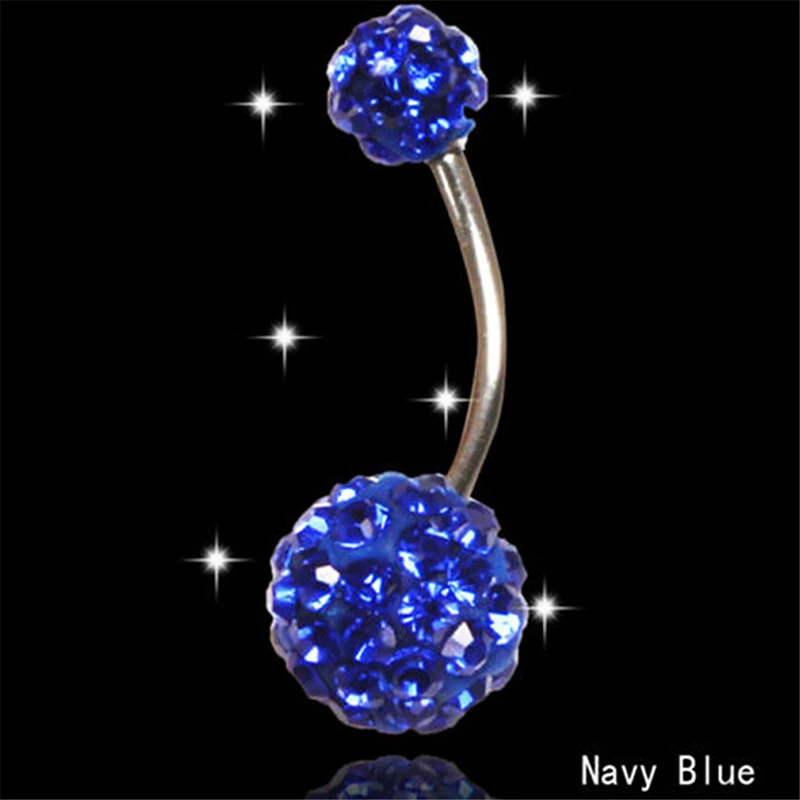 Crystal Double Disco Ball Navel Belly Button Ring Rhinestone Piercing jewelry 5+8mm |