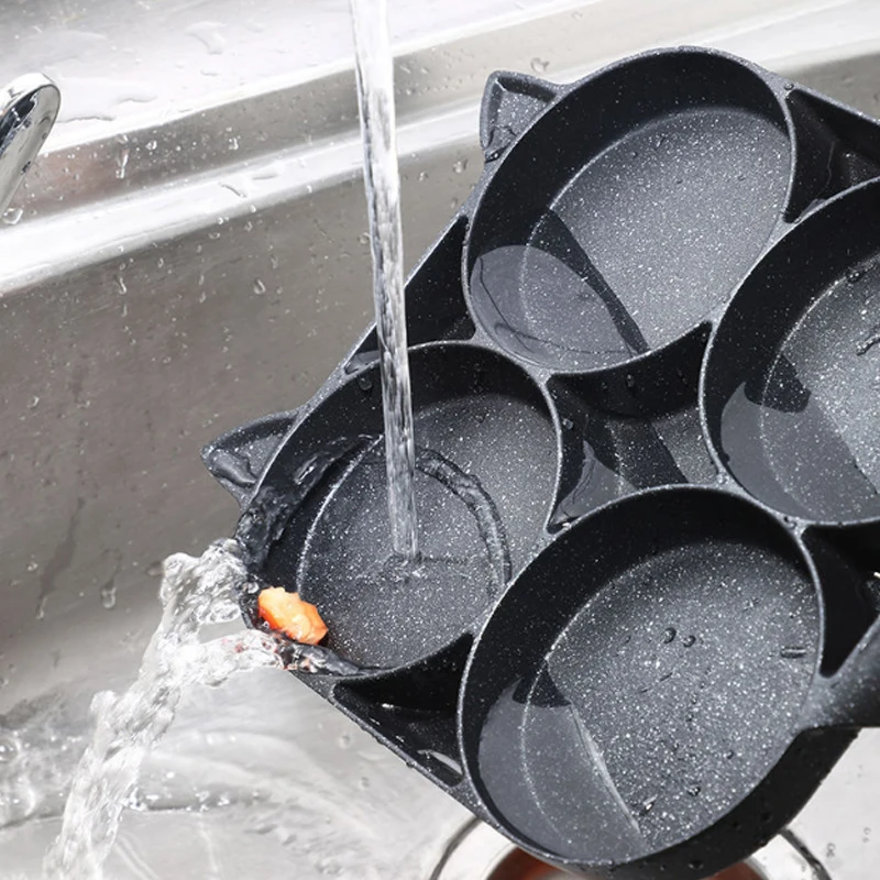 4 отверстия сковорода для омлета бургера яйца Ham блина с деревянной ручкой горшок