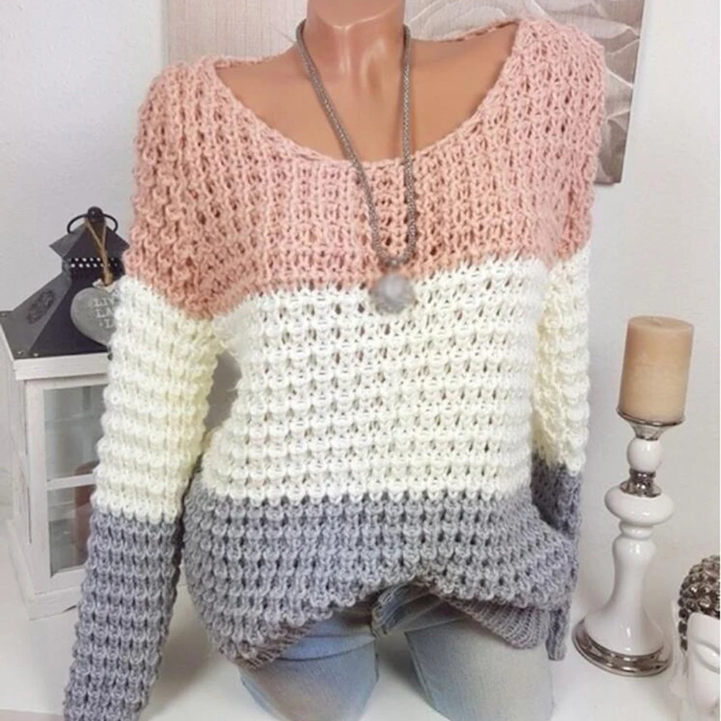 Свитер в стиле пэчворк, вязаный джемпер, модные тонкие женские свитера и пуловеры, женские топы 2020 от AliExpress WW