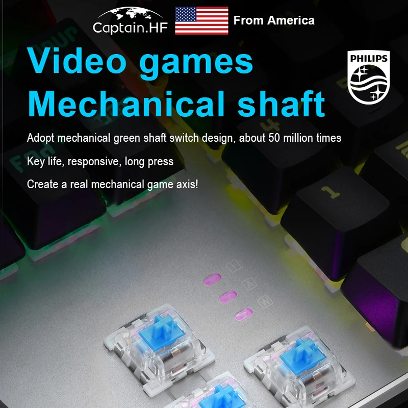 

US Captain High Performance Mechanical Wired Gaming Keyboard Multi Color LED Backlight, Ergonomic Design, SPK8404 Keyboard