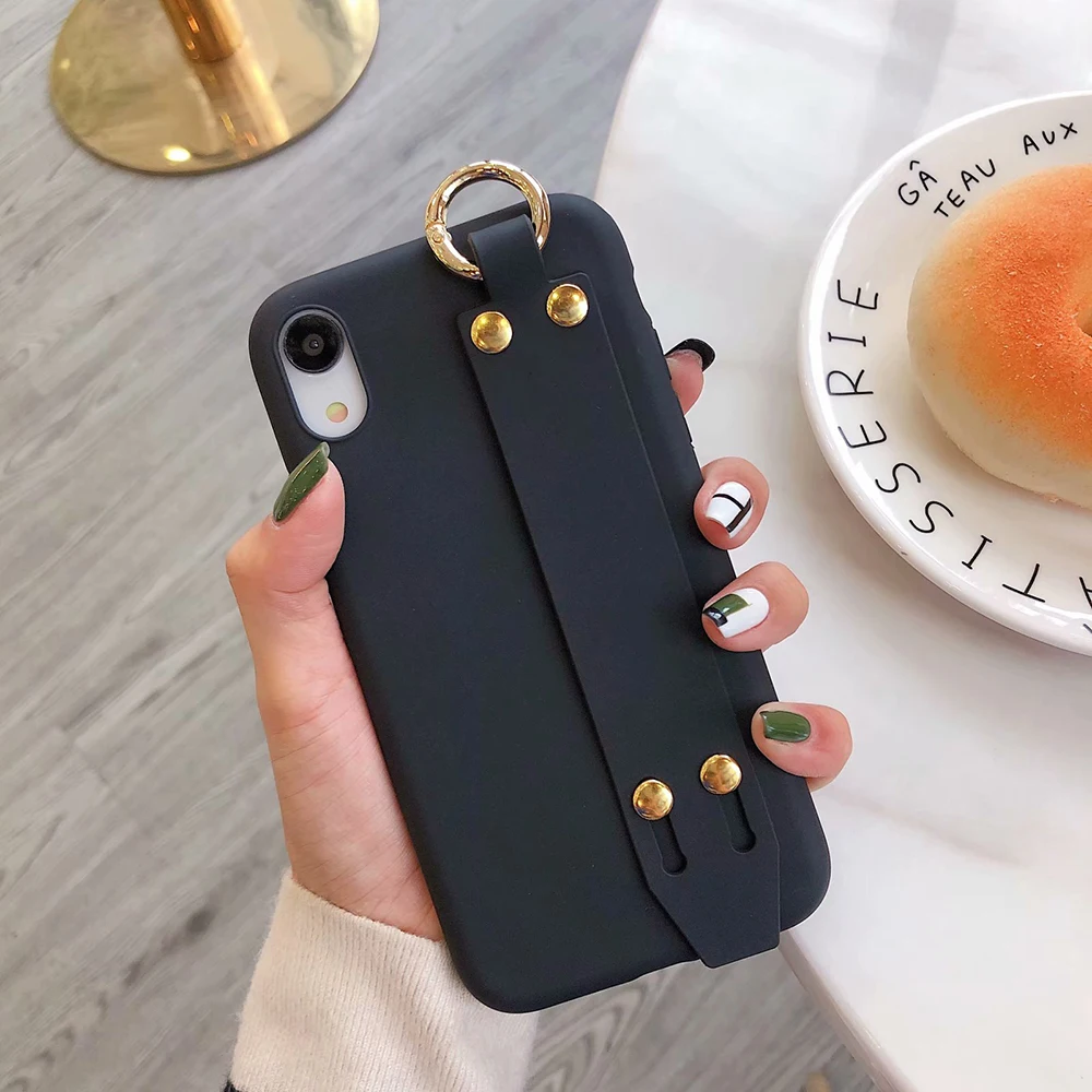

For iPhone 11 pro Max XR X XS Max 6 7 8 Plus Candy Color Wrist Strap Holder Soft Silicone protective case For iPhone 11