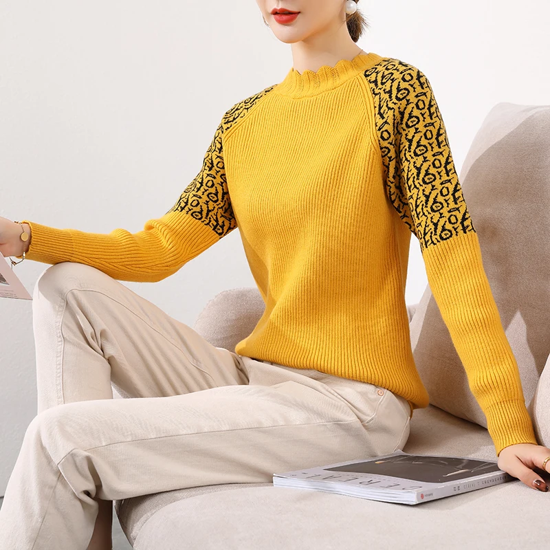 

Natural collaosed turtleneck collar leopard sweater code render unlined upper garment female joker sweater taobao price