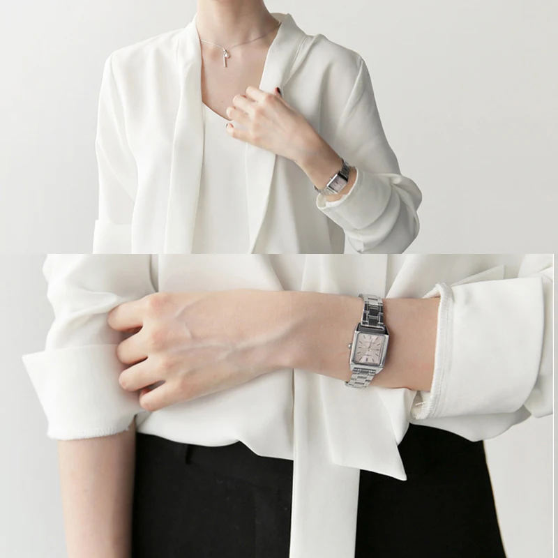 Осень 2019 шифоновая женская повседневная блузка с рукавом длинным v-образным