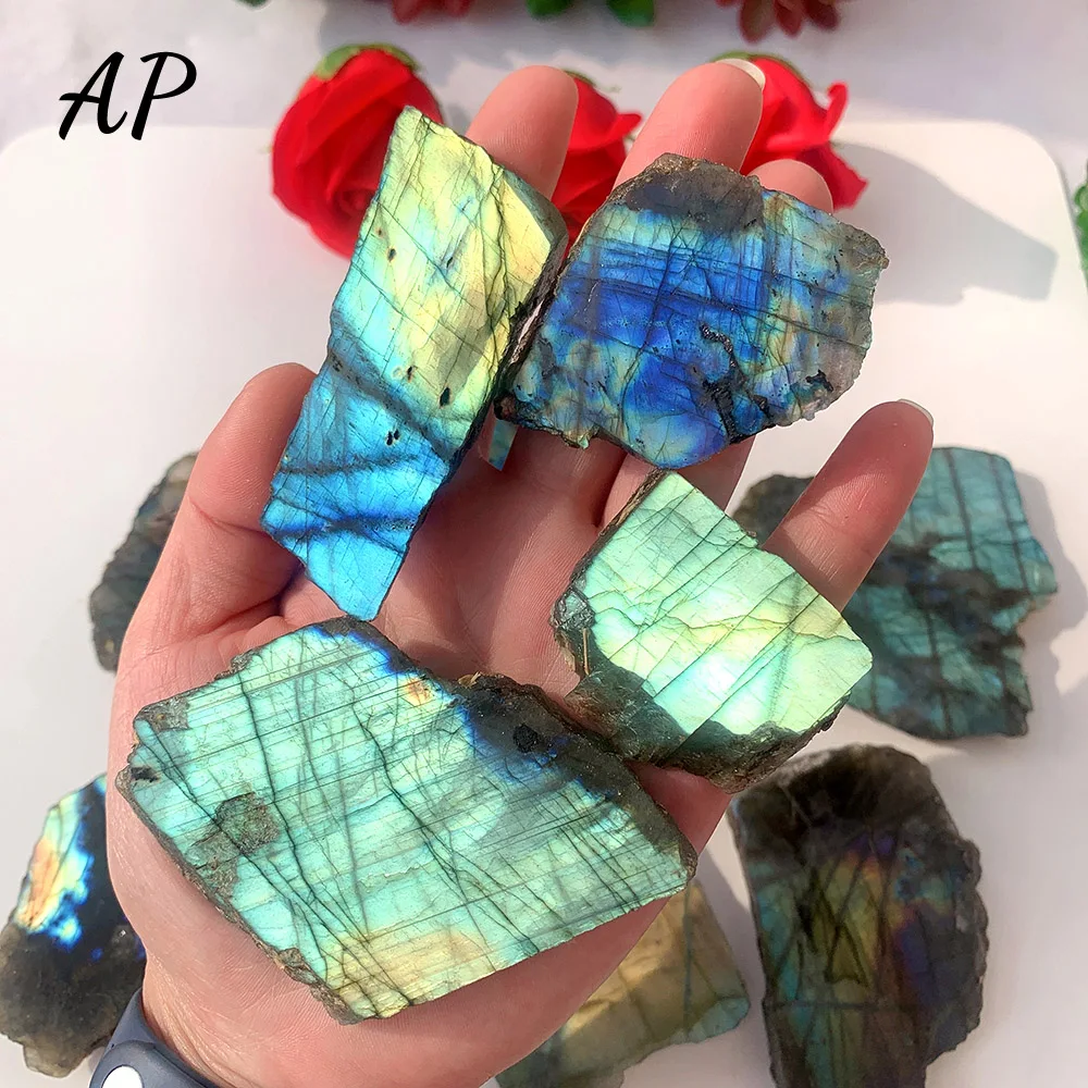 

Natural Crystal Colorful Labradorite Moonstone Bright Color Raw Stone Slice Stones Ornament Moonstone ForJewelry Making