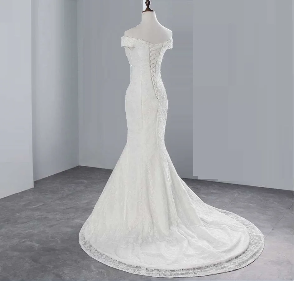 

WOMEN'S Bridal WEDDING gown lace up off shoulder PLUS SIZE anniversary ceremony wedding dress MERMAID Muslim wedding DRESS