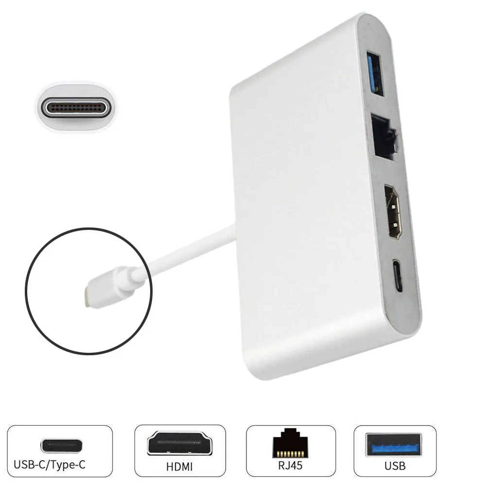 Концентратор type C с 4K+ гигабитный Ethernet мини-порт дисплея USB 3,0 Расширение компьютерного интерфейса для MacBook для Chromebook