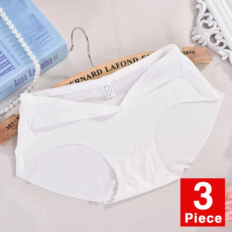 K 3pcs Модные бесшовные трусики для женщин, шелковые трусы, ультратонкое нижнее белье, стринги, средняя посадка, женские трусы, интимные, 3 шт./лот# D - Цвет: K 3pcs
