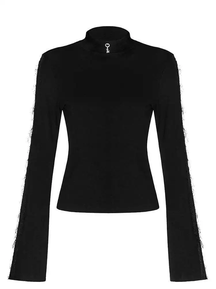 Женские обтягивающие футболки с расклешенными рукавами в стиле панк PT-432TC |