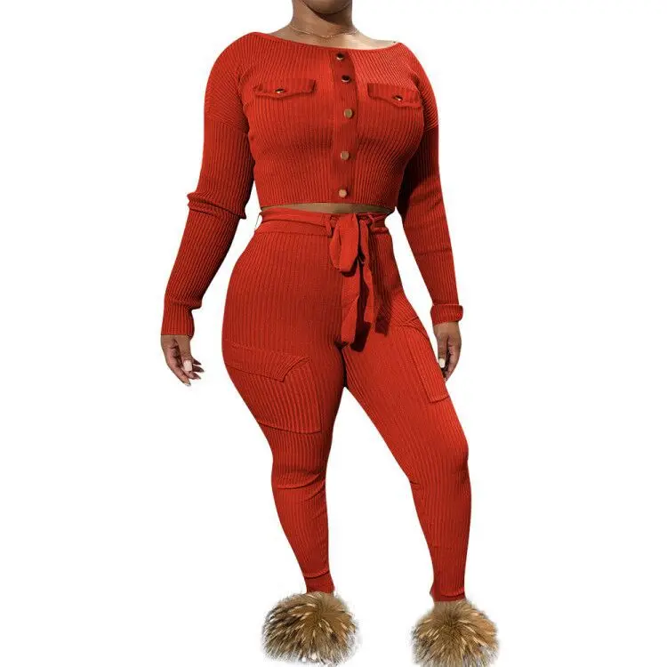 female tracksuit Echoine осенний Женский трикотажный ребристый сексуальный комплект из 2 предметов, укороченный топ и брюки-карандаш, подходящие комплекты, облегающий клубный спортивный костюм - Цвет: female tracksuit