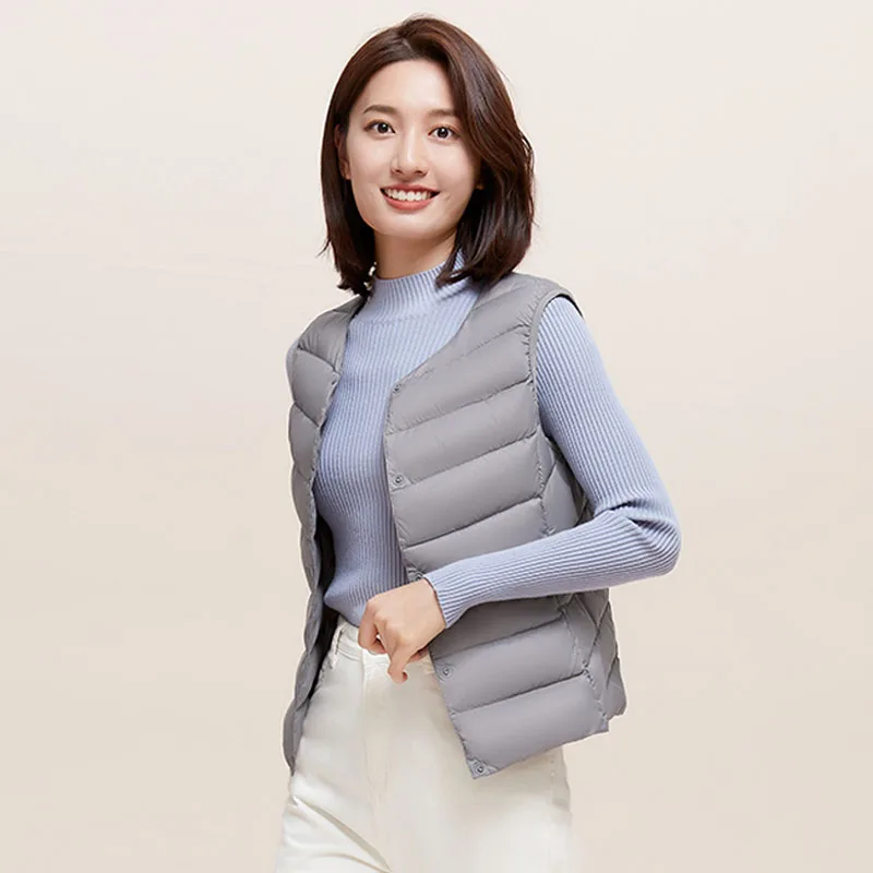 

Winter Down Vest Women fashion Lightweight Vest Coat Warm Female White Duck Down Coat Sleeveless Down Jacket