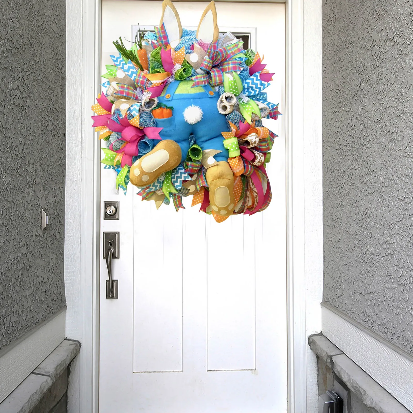 

White Bunny And Ears Wreath Easter Decoration Cartoon Cute Rabbit Hanging Ornament Holiday Party Home Outdoor Decorations