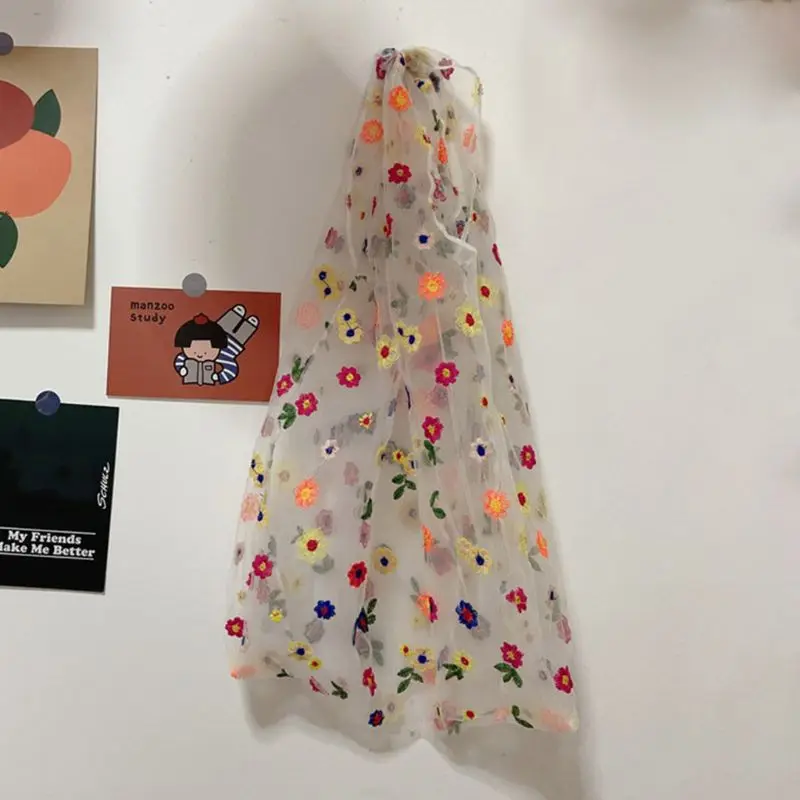 

Multifunction Flower Embroidery Handy Shopping Bag Reusable Mesh Cloth Tote Pouch Recycle Storage Organizer