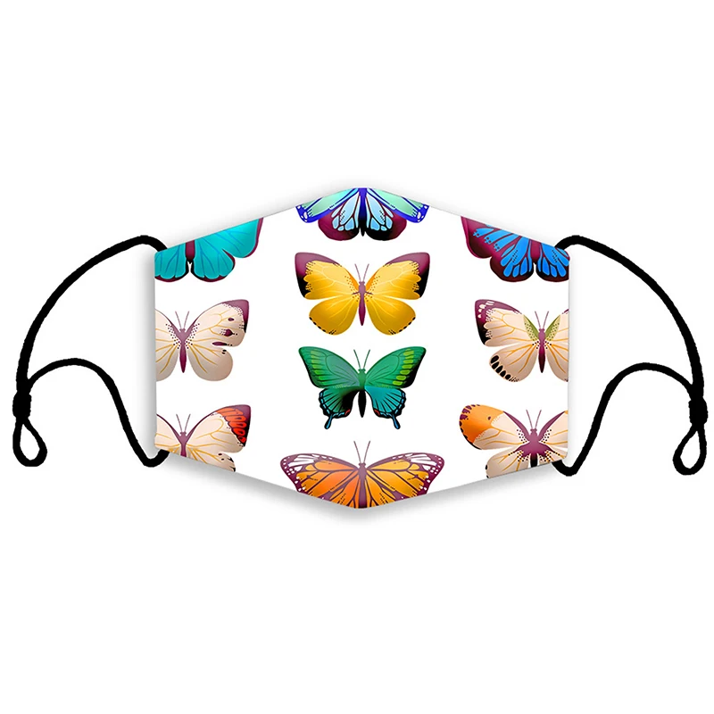 Пылезащитная маска для лица с принтом бабочки моющаяся и дышащая детская