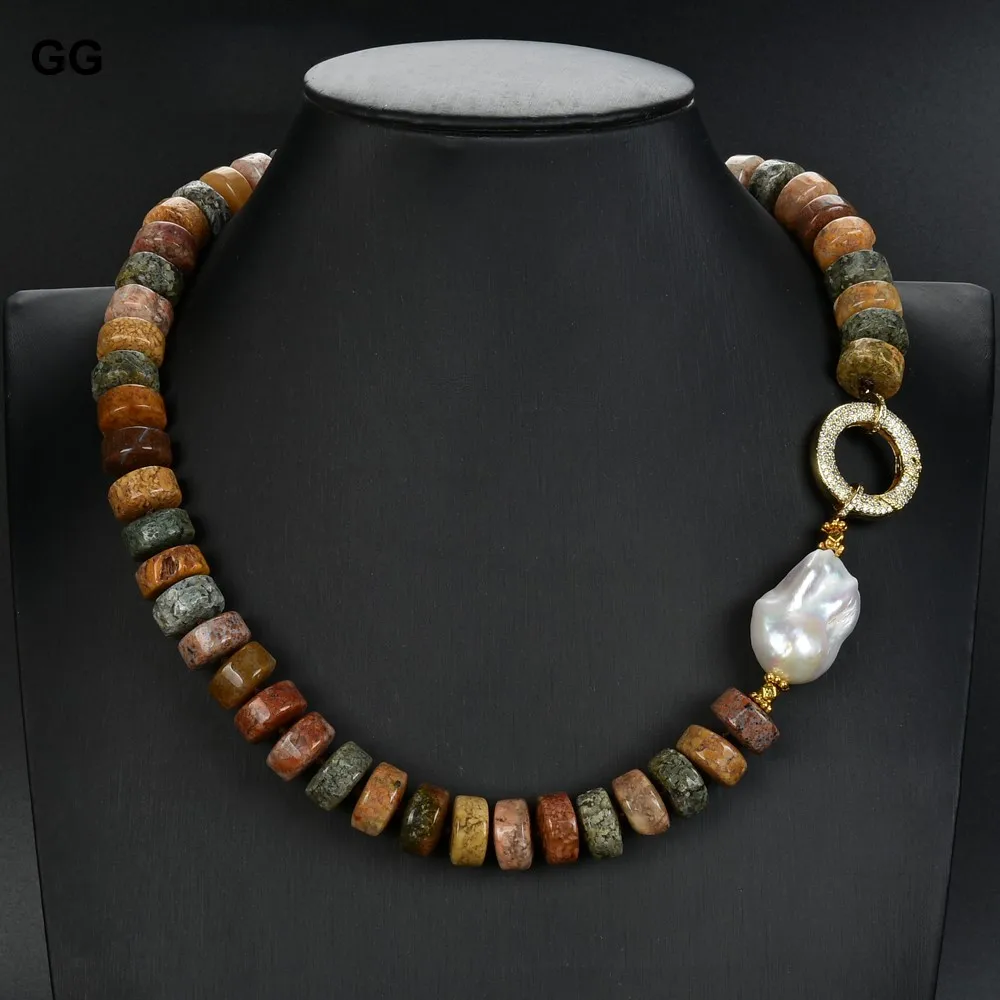 Ожерелье с жемчугом Keshi цветок агат камень яшма цвет белый GG Jewelry 21'' |