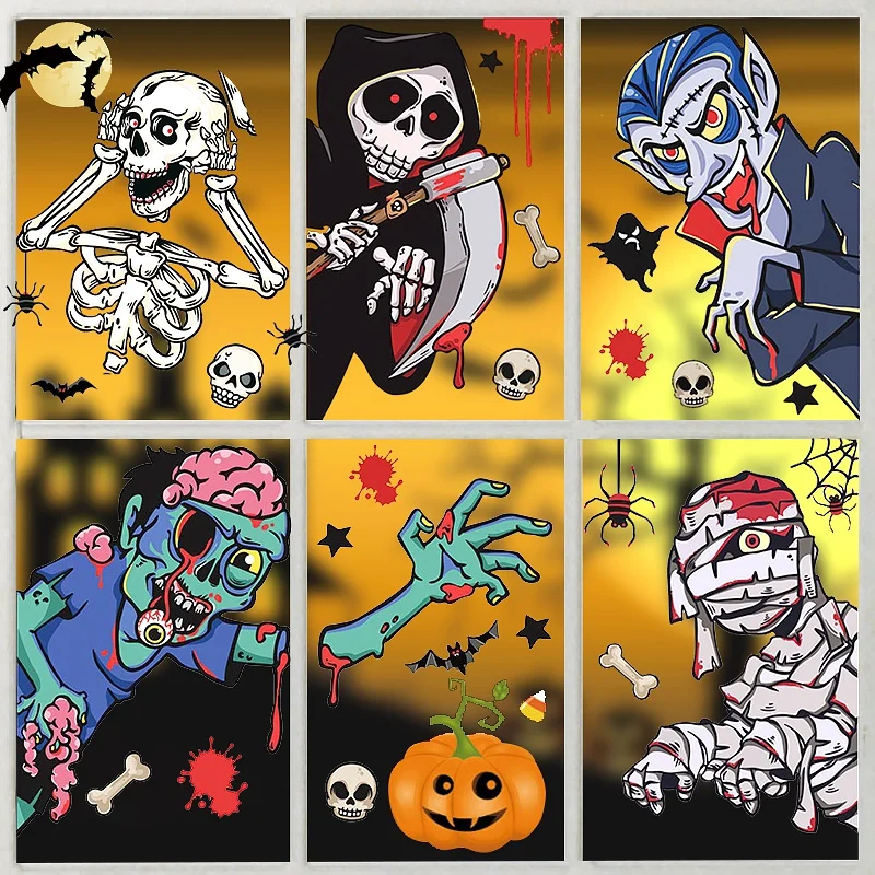 

Украшение на Хэллоуин, настенные статические наклейки, украшение на окно, Череп, страшная вечеринка, украшение для вечеринки на Хэллоуин дл...