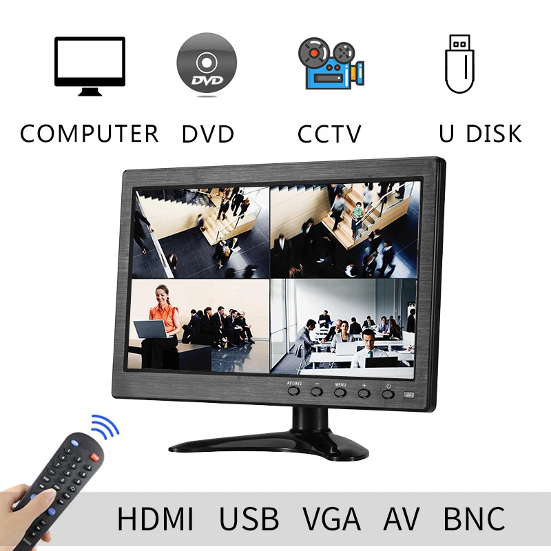 Монитор портативный 10,1 дюймов lcd HD сенсорный экран компьютер ПК экран 2 канала видео в безопасности монитор с динамиком HDMI VGA USB