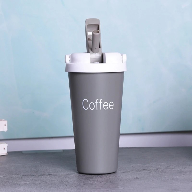 

500ML Stainless Steel Vacuum Flask Creative Straw Coffee Cup Portable Casual Student Cup