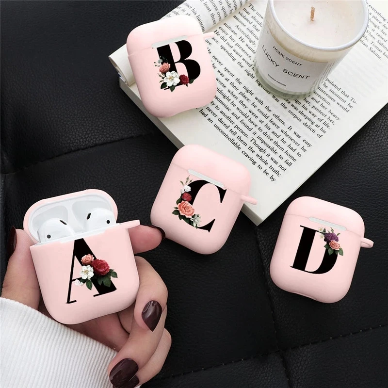 

Flower Silicone Soft TPU Cover For Airpods 1 2 Headphone For Air Pods 2 Cases Floral Custom Made Initial Alphabet Letters Coque