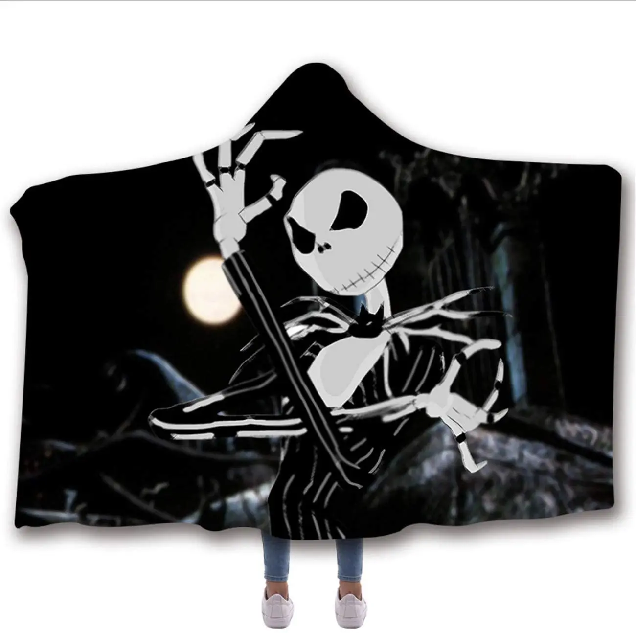 

Hooded Blanket Horror Mysterious Character Hooded Blanket for Adult Gothic Sherpa Fleece Wearable Throw Blanket Microfiber